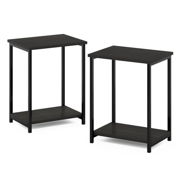 Furinno Simplistic Industrial Metal Frame End Table， 2-Pack， Espresso