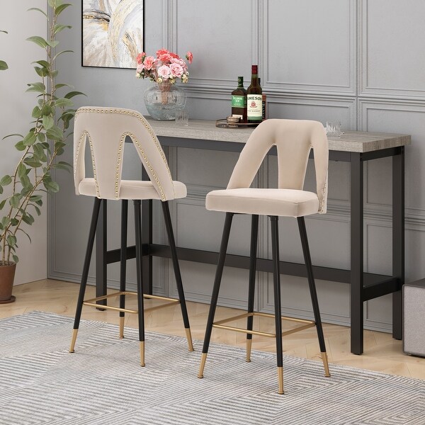 Modern Set of 2 Barstools with Nailheads