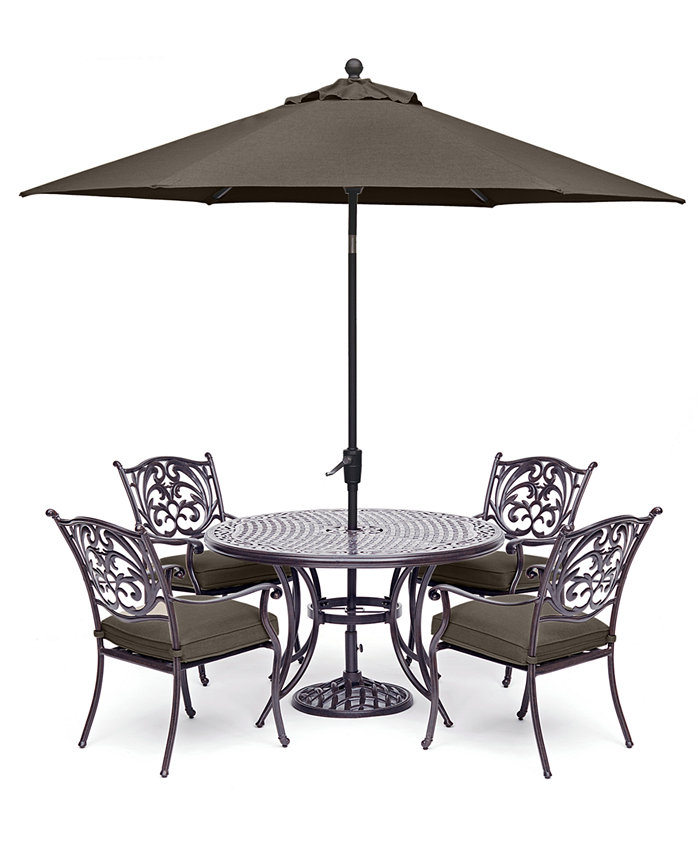 Agio Chateau Outdoor Aluminum 5-Pc. Set (48 Round Dining Table and 4 Dining Chairs) with outdoor Cushions