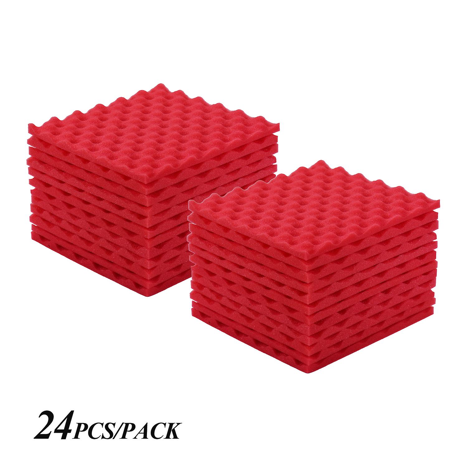 Studio Acoustic Foams Panels Sound Insulation Foam 30 * 30cm/ 12 * 12in， Pack Of 24pcs， Red Red Pack Of 24pcs