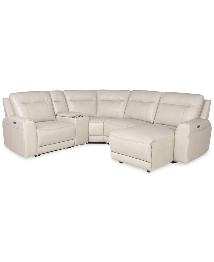 Macy's CLOSEOUT! Blairemoore 5-Pc. Leather Power Chaise Sectional with 1 USB Console and 2 Power Recliners