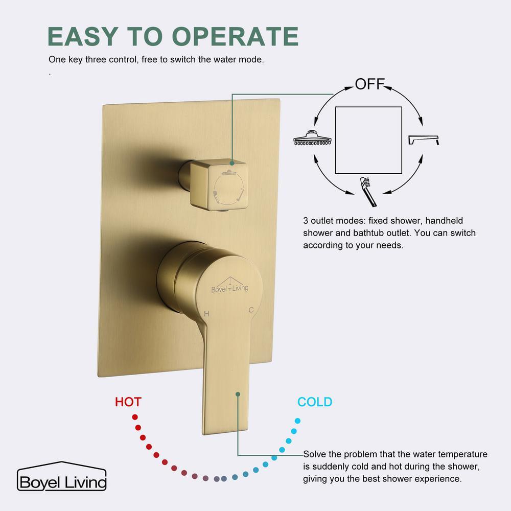 Boyel Living Wall Mount SingleHandle 1Spray Tub and Shower Faucet in Brushed Gold  10 Inch