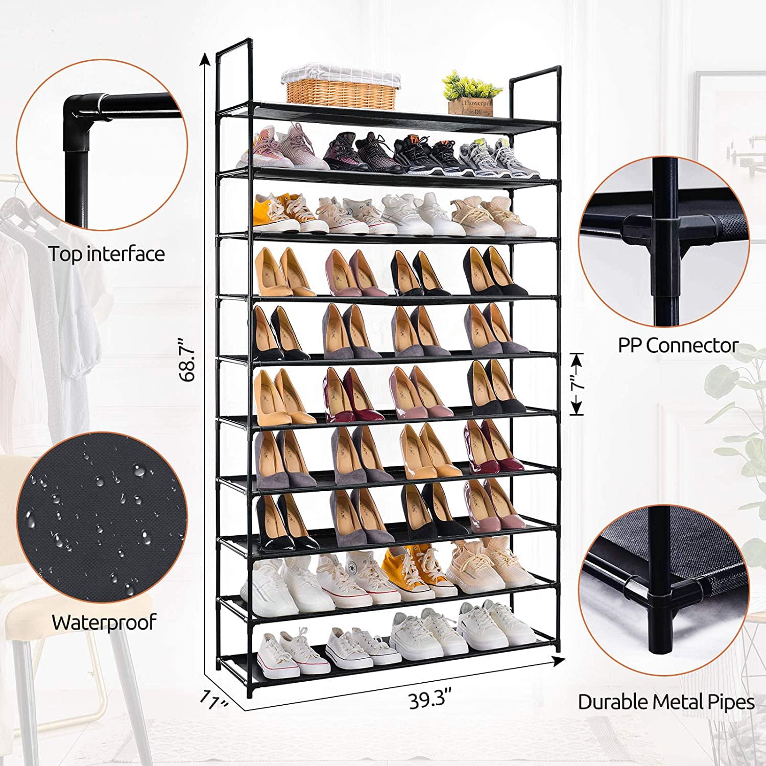 Gowinsee 10 Tiers Shoe Rack Organizer， 39