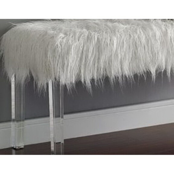 1pc White Glam Accent Bench with Faux Fur Seat Tra...