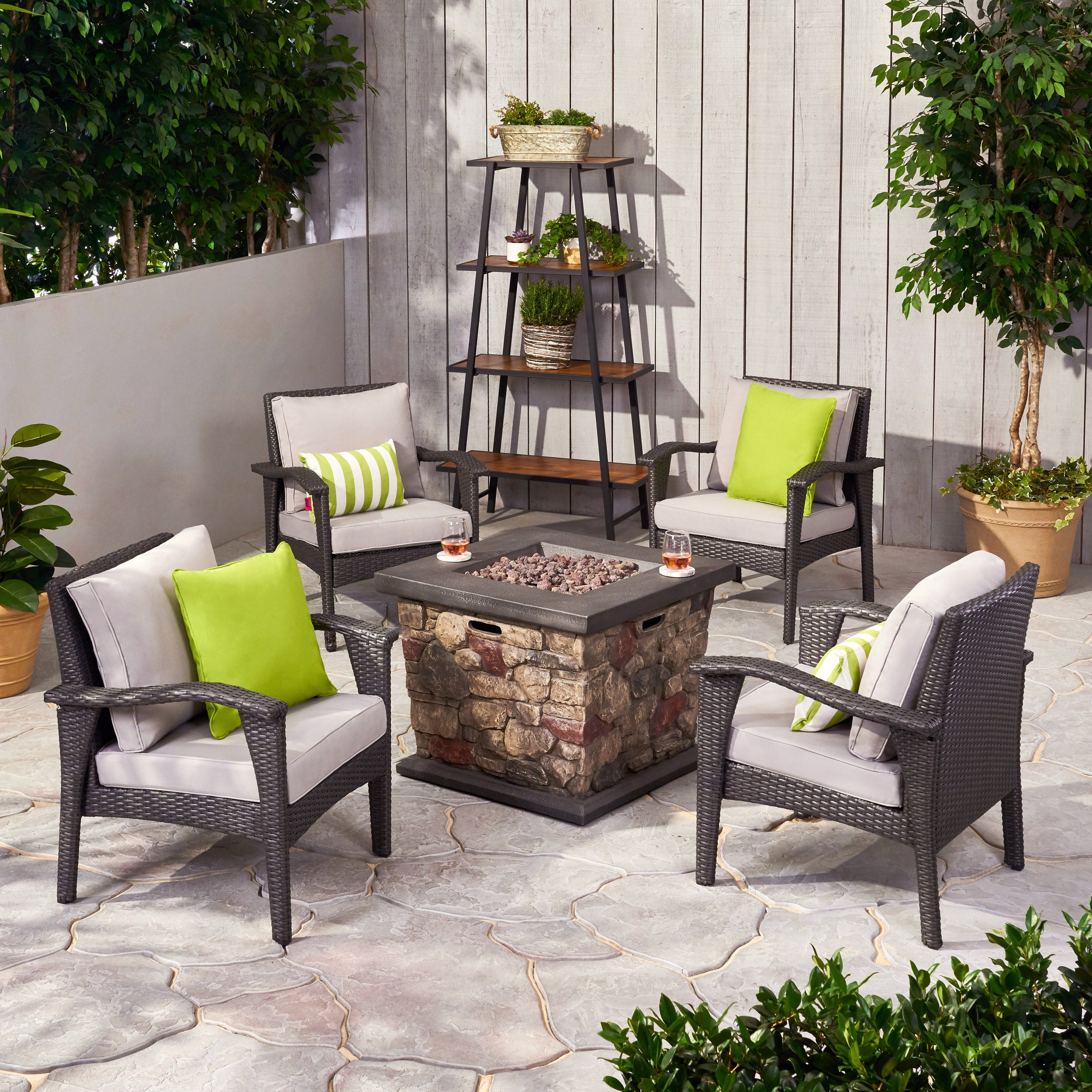 Ella Outdoor 4 Club Chair Chat Set with Fire Pit