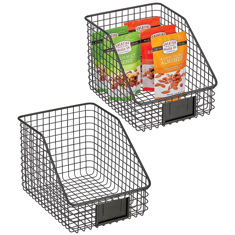 mDesign Slanted Front Kitchen Pantry Storage Organizer Basket - 2 Pack