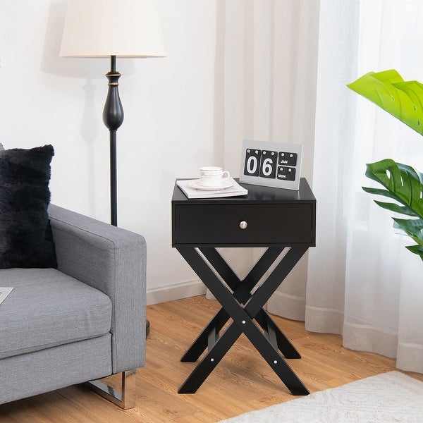 X Shaped End Table Modern Nightstand Sofa Side Table with Drawer