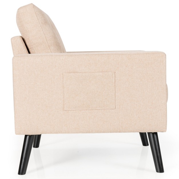 Tangkula Modern Armrest Accent Single Sofa Upholstered Living Room Chair With 2 Side Pockets Beige