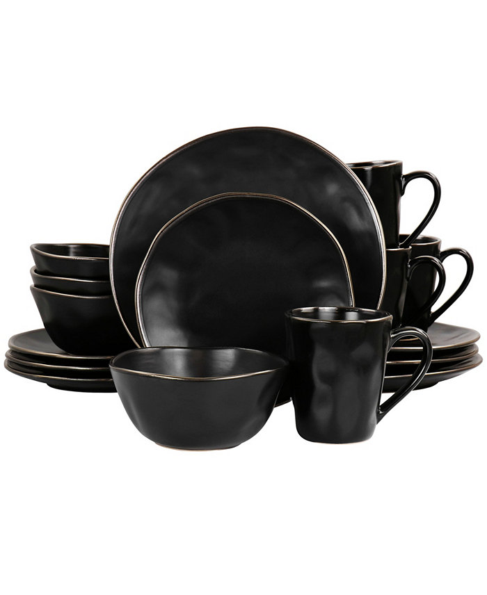 Elama Textured Uneven Dimpled Design Emilio 16 Piece Stoneware Dinnerware Set Service for 4