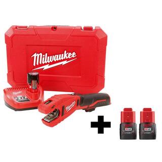 MW M12 12-Volt Lithium-Ion Cordless Copper Tubing Cutter Kit WFree M12 1.5 Ah Battery (2-Pack) 2471-21-48-11-2411