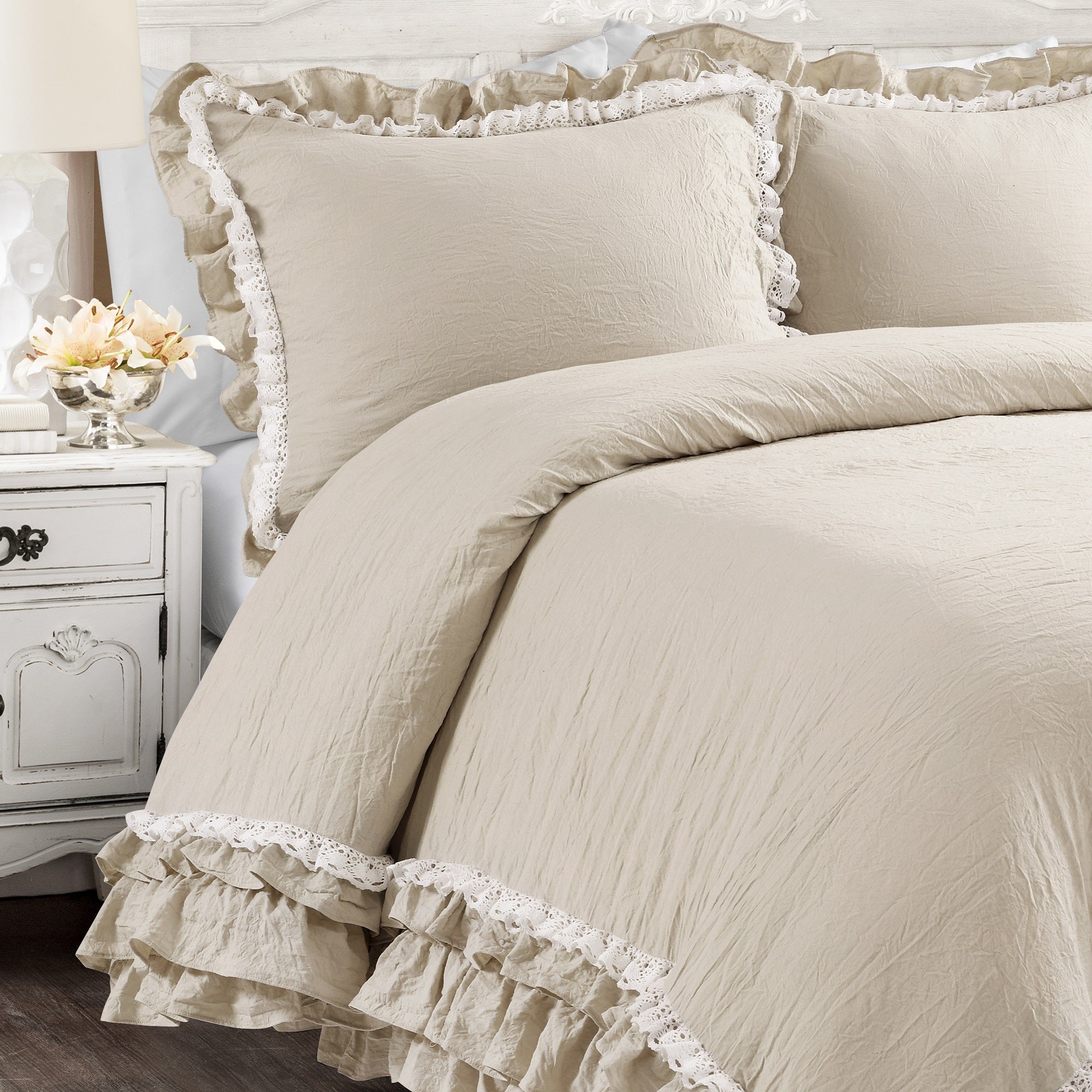 Ella Ruffle Lace 3 Piece Comforter Set