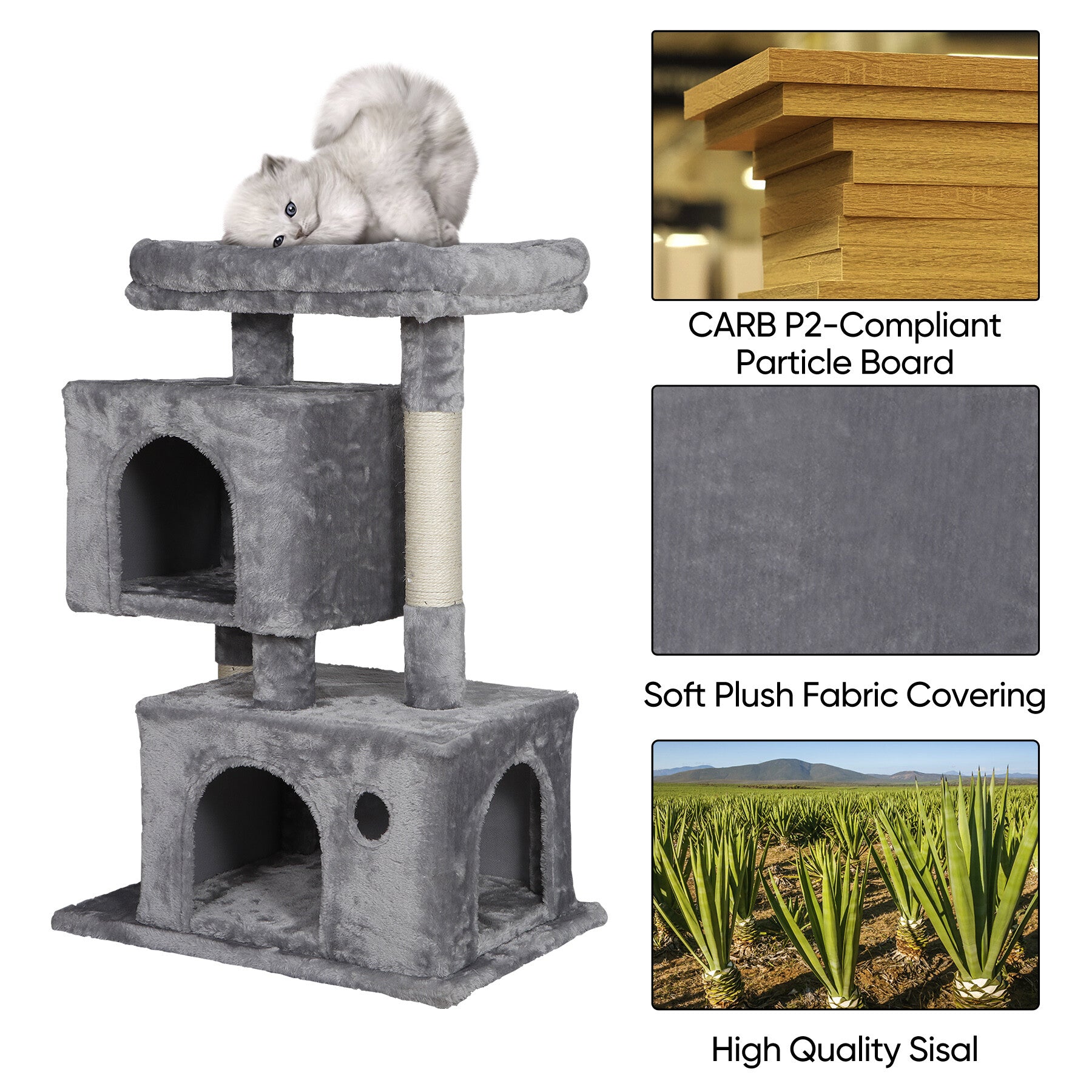 HomGarden 33.9''H Cat Tree Cat Tower for Small Medium Cats W/ Scratching Posts and Perch， Gray