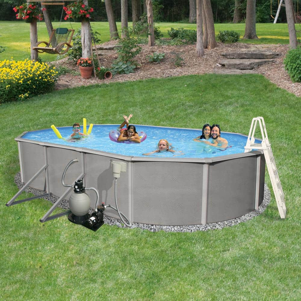 Blue Wave Belize 15 ft. x 30 ft. Oval x 52 in. Deep Metal Wall Above Ground Pool Package with 6 in. Top Rail NB3044