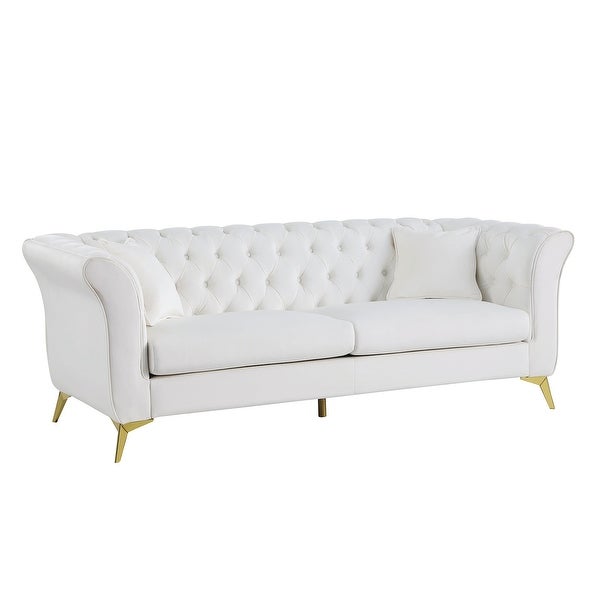 3 Seater White Velvet with 2 Pillows