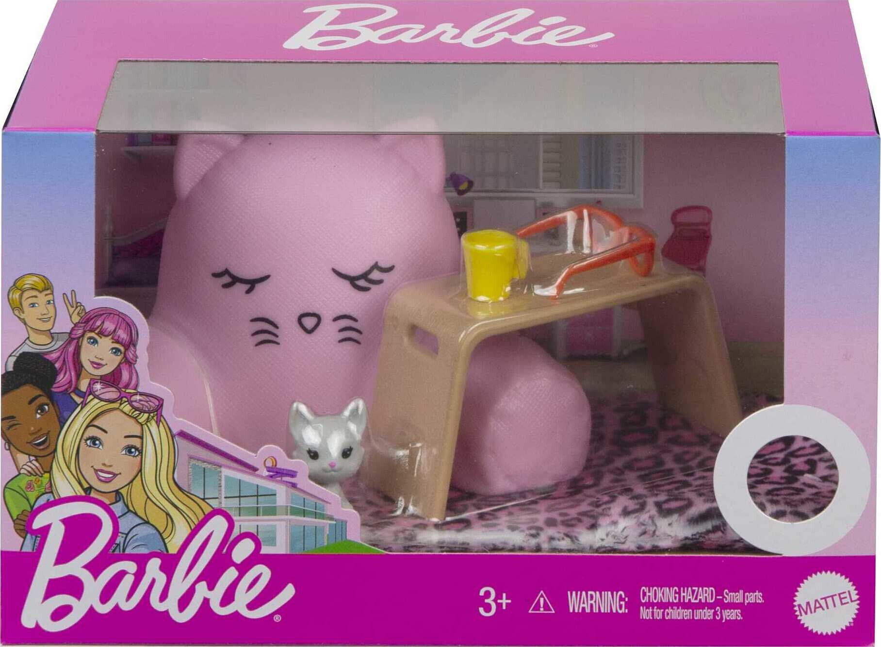 Barbie Doll Lounge Accessory Pack with 6 Pieces, Cozy Pillow, Blanket, Pet Cat and More