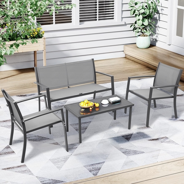 4Piece Outdoor Patio Textilene Bistro Set Conversation Set w/Loveseat