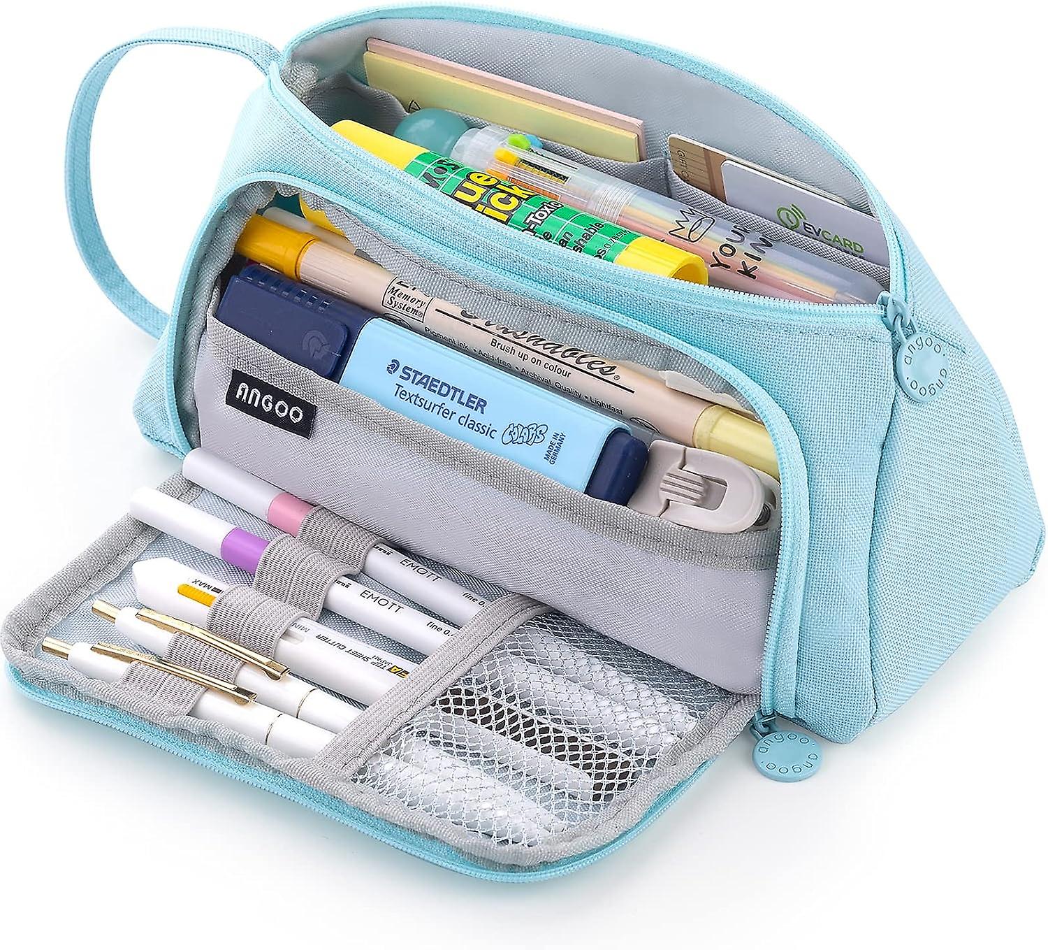 Pencil Case Handheld Pencil Pouch Multi-slot Pen Bag Stationery Storage For Teen Student College Office Adults - Blue