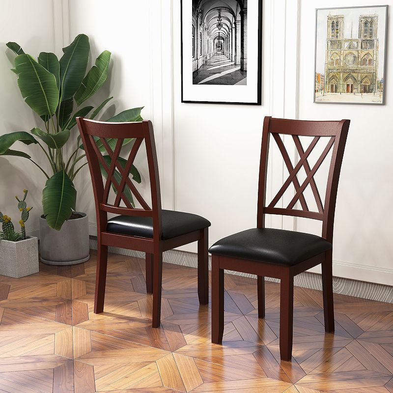 Set Of 2 Dining Chair With Backrest And Padded Seat-brown