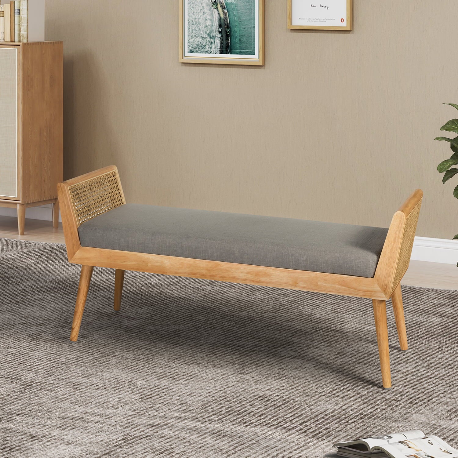 Artful Living Design Velvet and Velvet Bedroom Bench with Solid Wood Legs for Living Room,Grey