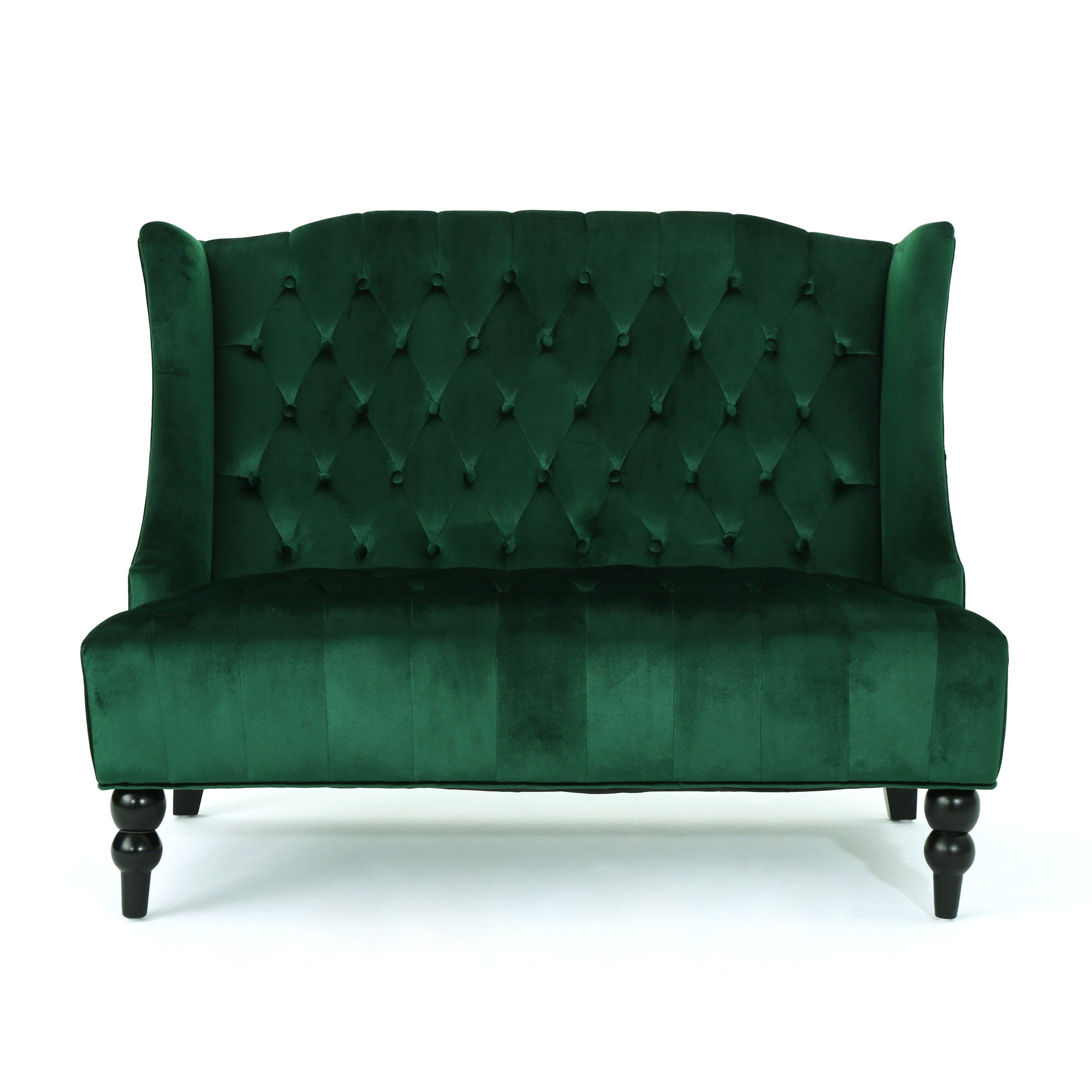 Leah French Style Tufted High Winged Back New Velvet Loveseat