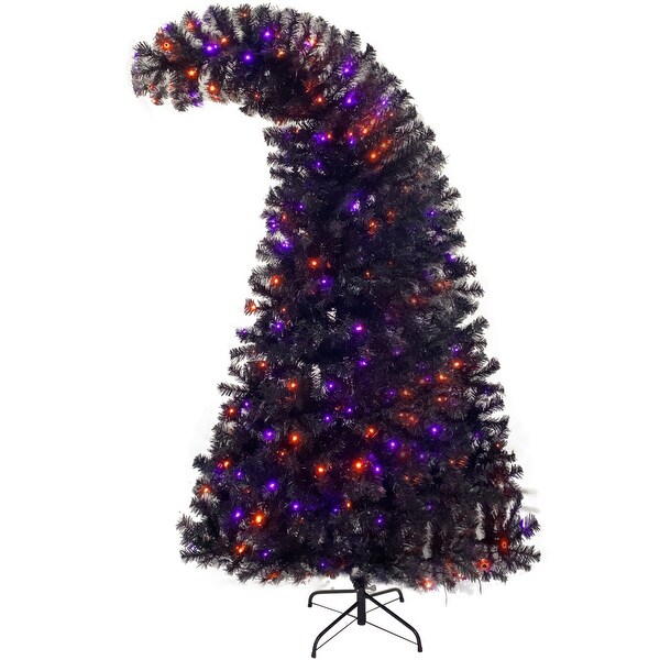 6FT Artificial Fir Bent Top Halloween Christmas Tree with 300 LED Lights Xmas Halloween Style