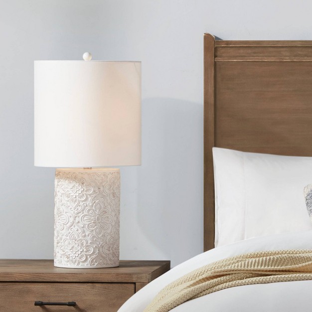 Ashbourne Embossed Floral Resin Table Lamp includes Led Light Bulb Ivory Hampton Hill