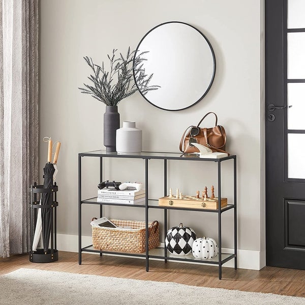 VASAGLE Console Sofa Table with 3 Shelves， 39.4 x 11.8 x 28.7 Inches， Steel Frame， Tempered Glass Shelf， Modern Style