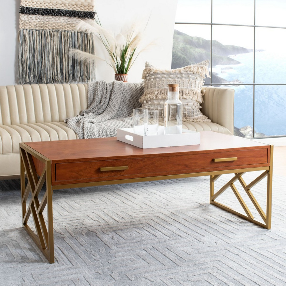 Neil 2 Drawer Coffee Table  Natural/Gold   Contemporary   Coffee Tables   by Rustic Home Furniture Deco  Houzz