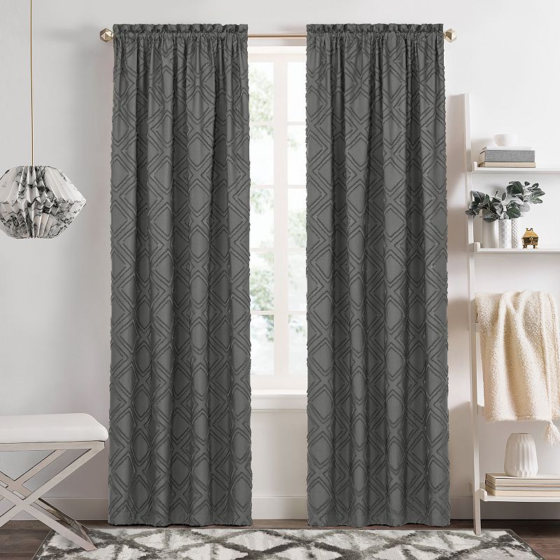 Kate Aurora Contemporary Geometric Shabby Diamond Clipped Rod Pocket Single Window Curtain Panel