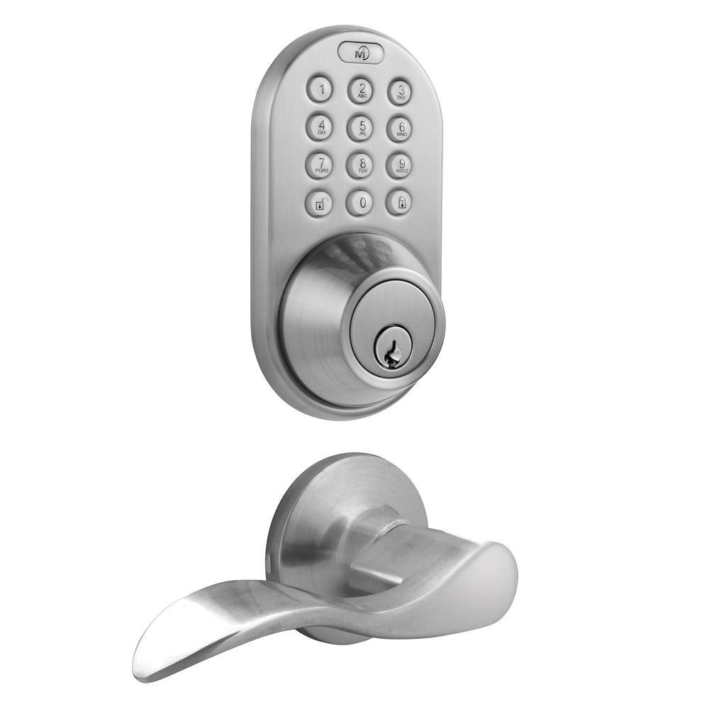 MiLocks Satin Nickel Keyless Entry Deadbolt and Lever Handle Door Lock Combo Pack with Electronic Digital Keypad DFL-02SN