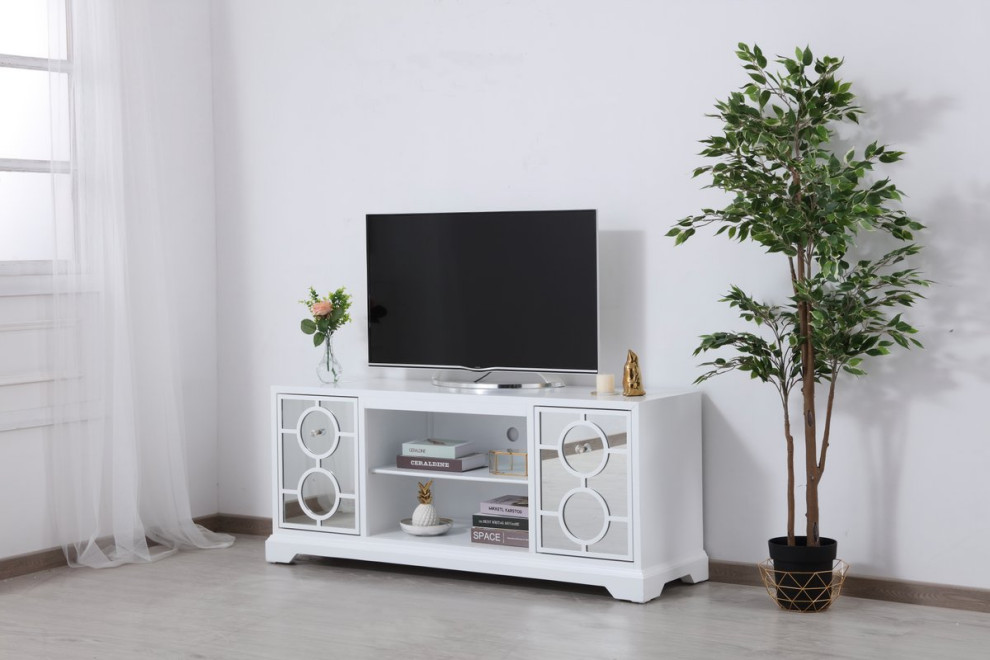 Elegant MF801WH 60 quotMirrored Tv Stand  White   Transitional   Entertainment Centers And Tv Stands   by Lighting World Decorators  Houzz