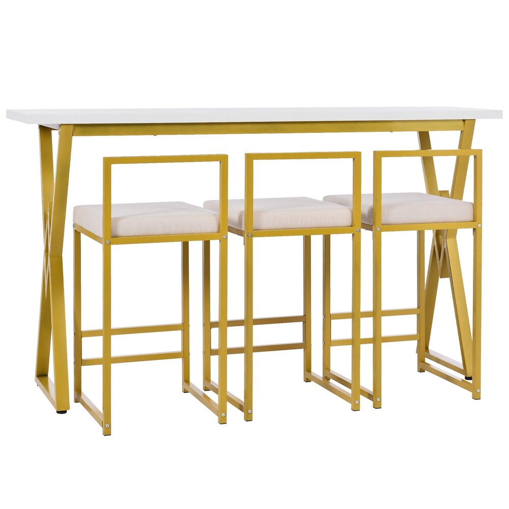 Console Bar Dining Table Set with 3 Padded Stools