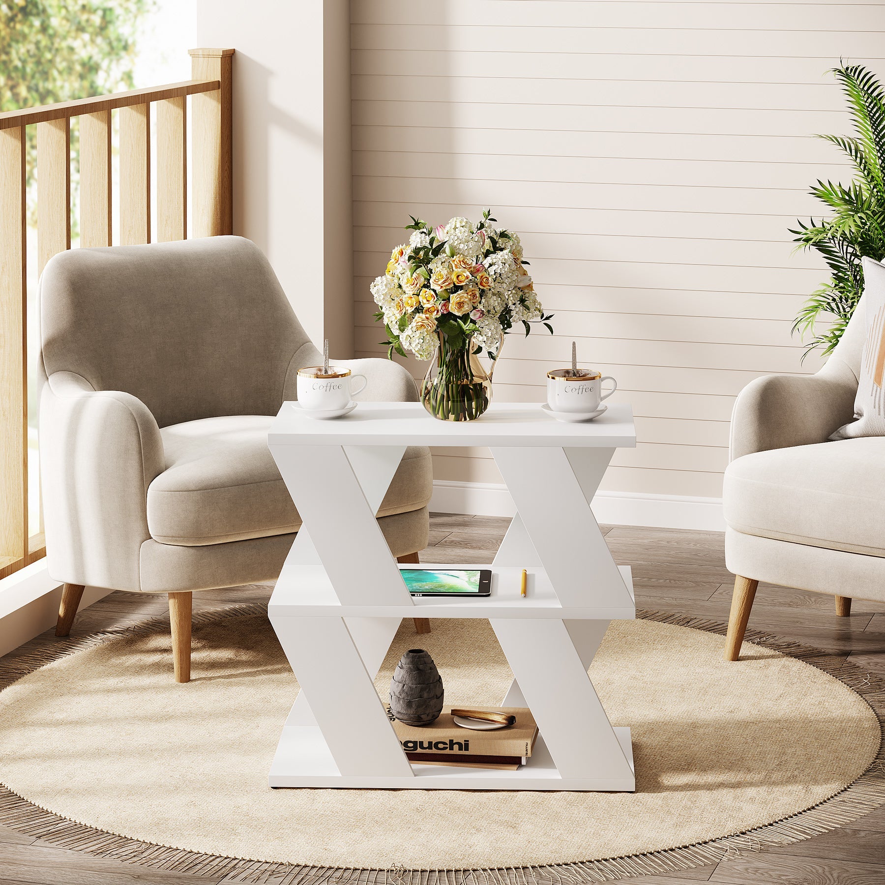 3-Tier End Table, Sofa Side Table Nightstand Storage Shelf