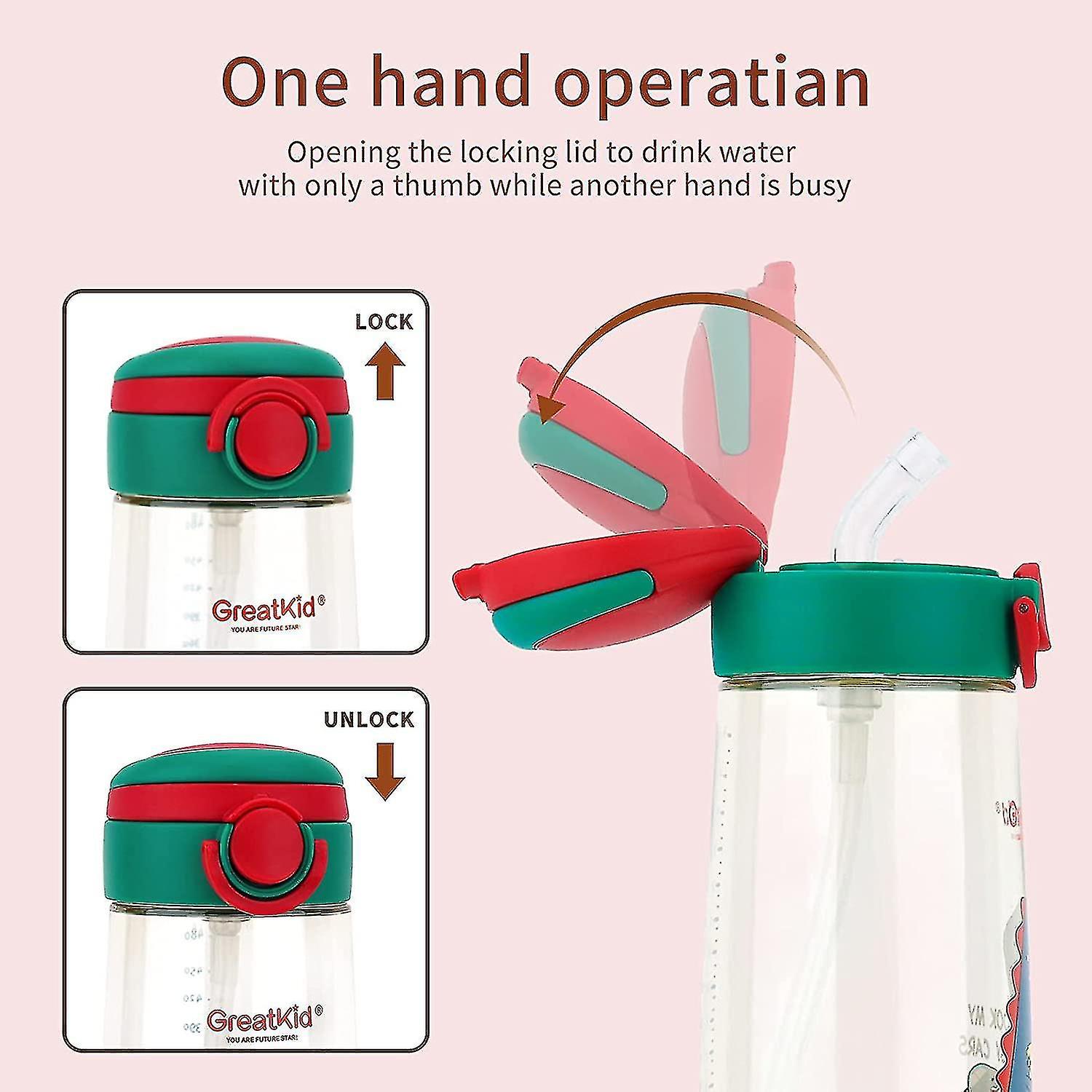 Kids Water Bottle For School，16oz Soft Straw Bottle For Boys Girls，easy Drink，spill Proof，carry Hand