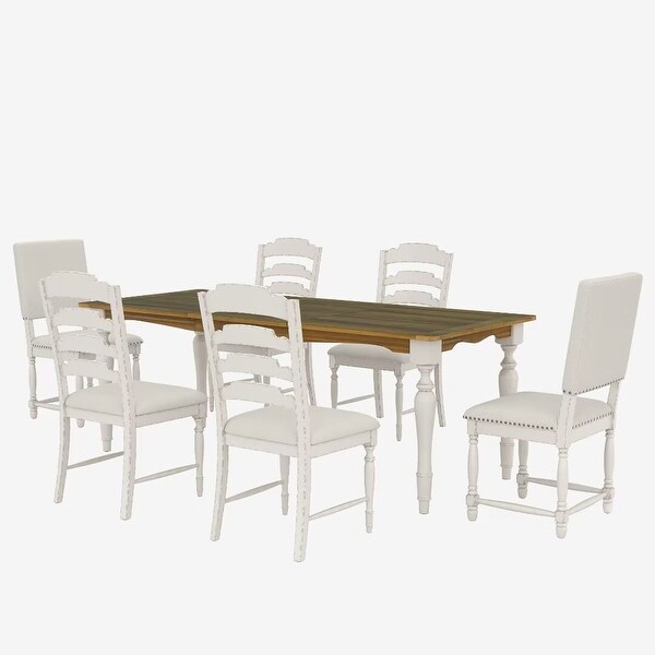 Extendable Dining Table Set W/ Removable Leaf And 6 Dining Chairs