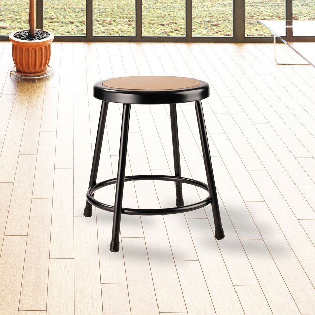 National Public Seating 6200 Series Heavy Duty 18 Inch Steel Stool With 1 Inch Round Seat Pan Supports Up To 500 Pounds Black Frame And Legs