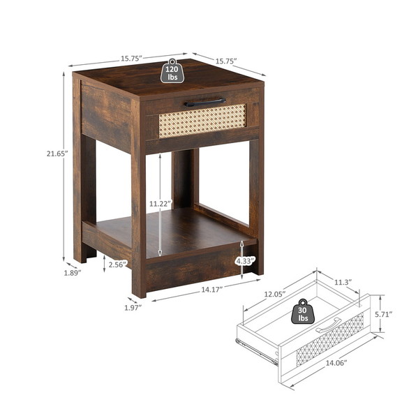 15.75 Rattan End Table with Drawer  Nightstand  S...