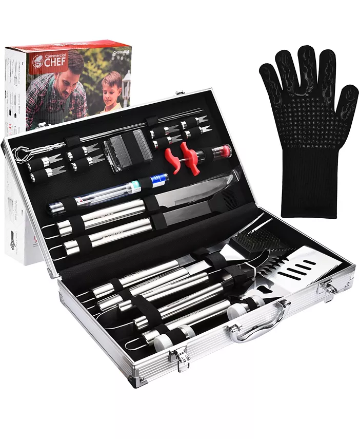 Commercial Chef BBQ Grilling Accessories - Weber Grill BBQ Accessories - BBQ Tools Set - Barbeque Smoker Accessories - For Tailgating， Camping Kitchen - Birthday Chef Grilling Gifts for Men (25 Piece)