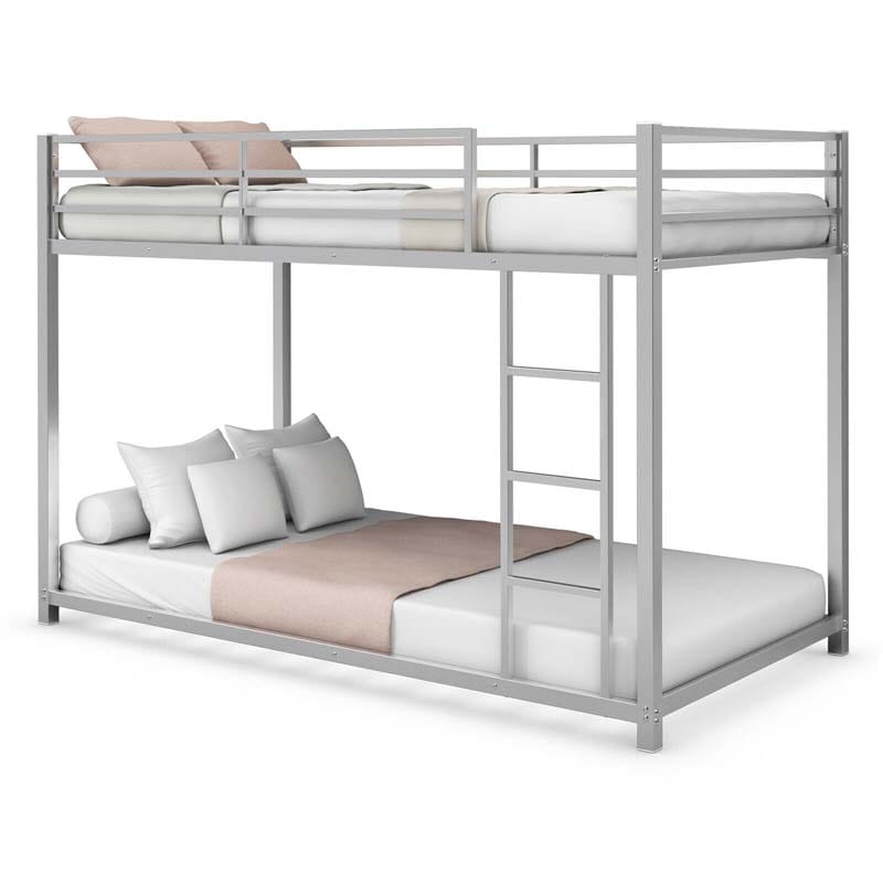 Metal Bunk Bed Twin Over Twin, Classic Bunk Bed Frame Platform with Side Ladder & Safety Guardrail