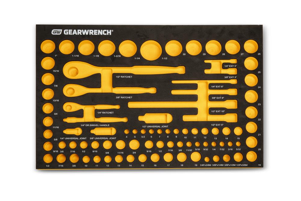 GEARWRENCH SAE/Metric Mechanics Tool Set with EVA Foam Tray 1/4 3/8 1/2 90T 83pc