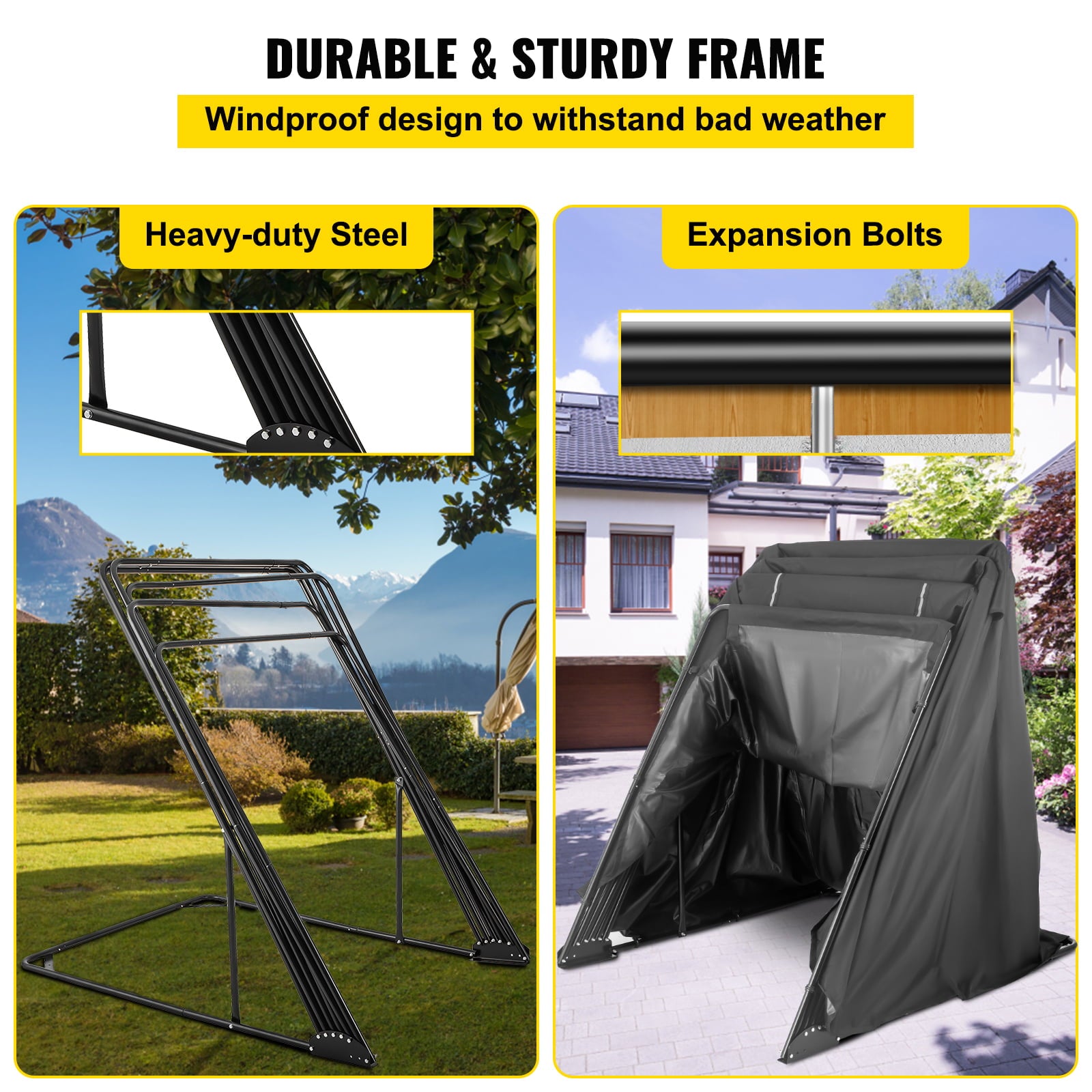 VEVORbrand Heavy Duty Motorcycle Shelter Shed Cover Storage Tent Garage with Lock， Waterproof Oxford Cloth Anti-theft， All Seasons Protection， Fits up to 132