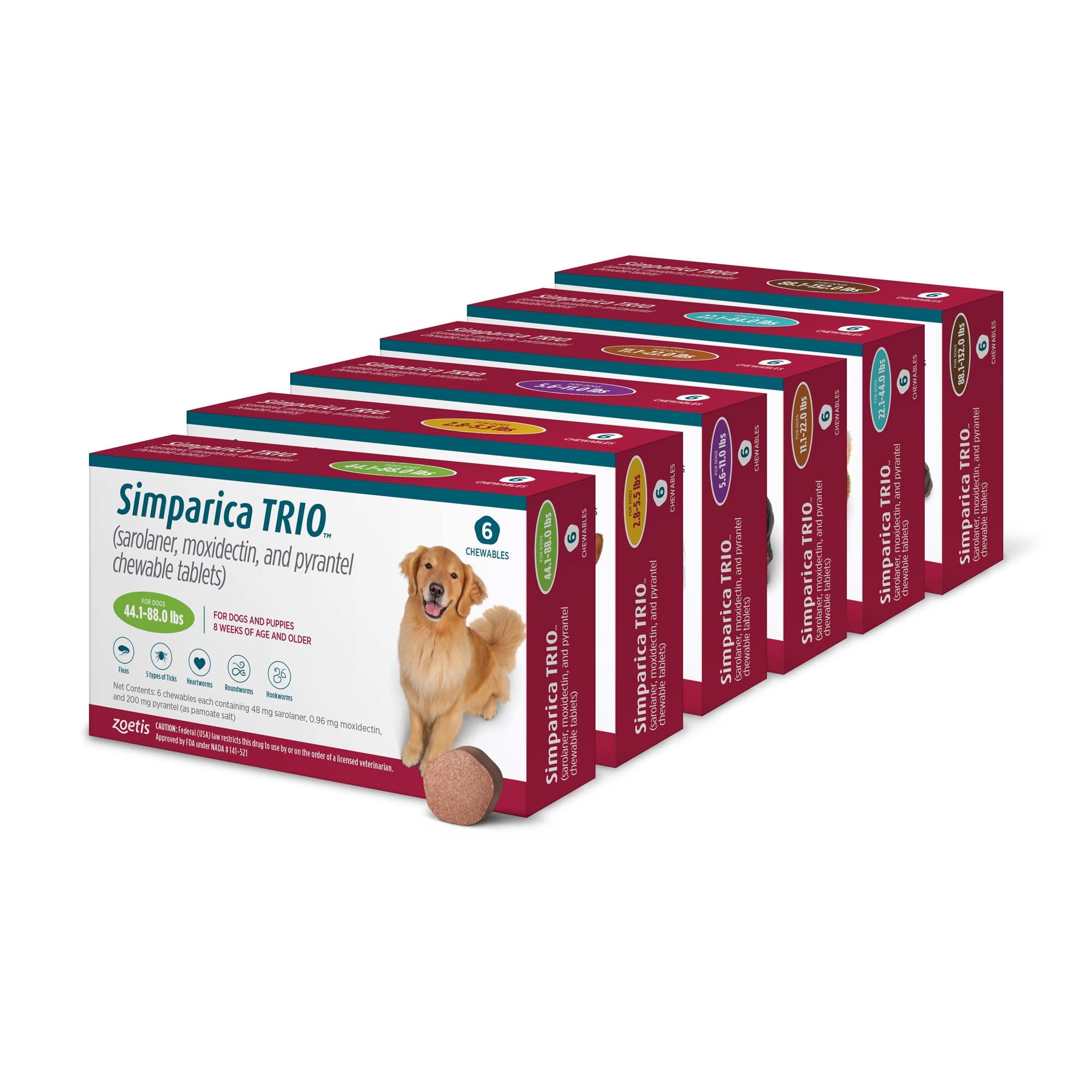 Simparica Trio 88.1-132 lbs. Dogs， 6 Month Supply