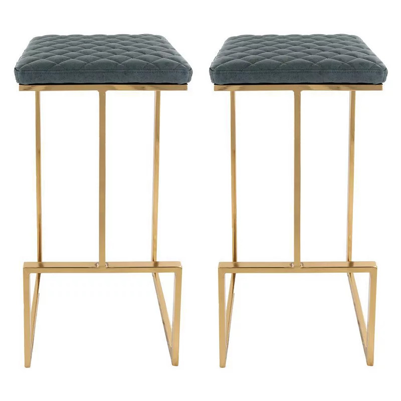 LeisureMod Quincy Leather Bar Stools With Gold Metal Frame Set of 2