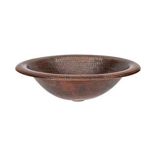 Premier Copper Products Self-Rimming Wide Rim Oval Hammered Copper Bathroom Sink in Oil Rubbed Bronze LO18RDB