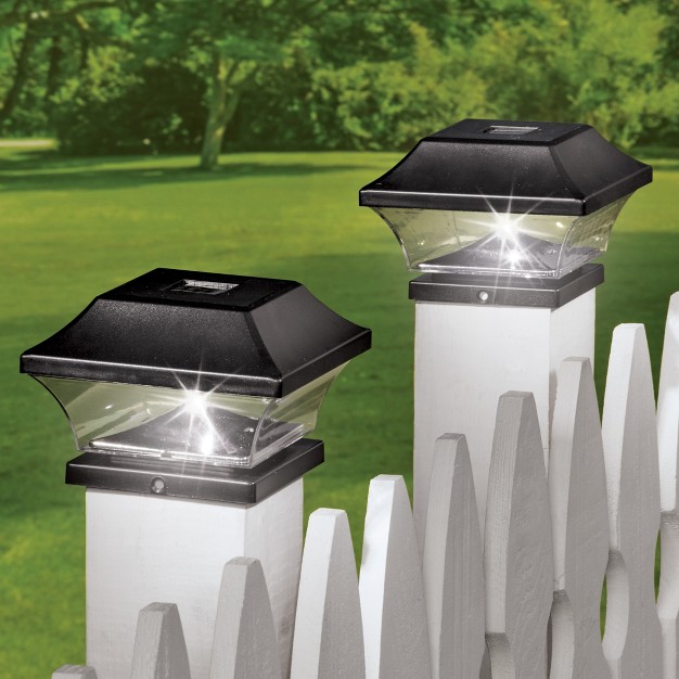 Collections Etc Solar Powered Black Post Caps Set Of 2 5 5 X 5 5 X 4