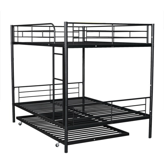 Full XL over Queen Metal Bunk Bed with Trundle  Wh...