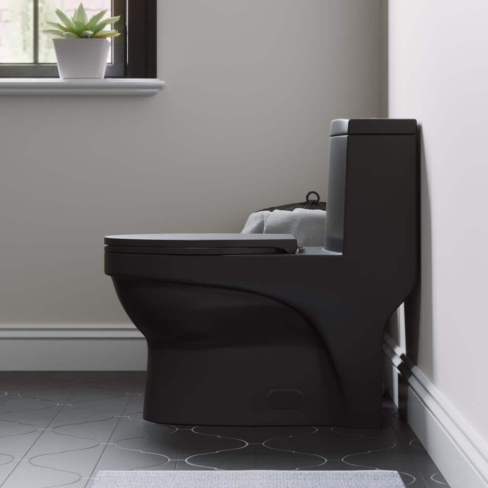 Swiss Madison Virage 1-piece 1.1/1.6 GPF Dual Flush Elongated Toilet in Matte Black, Seat Included SM-1T118MB