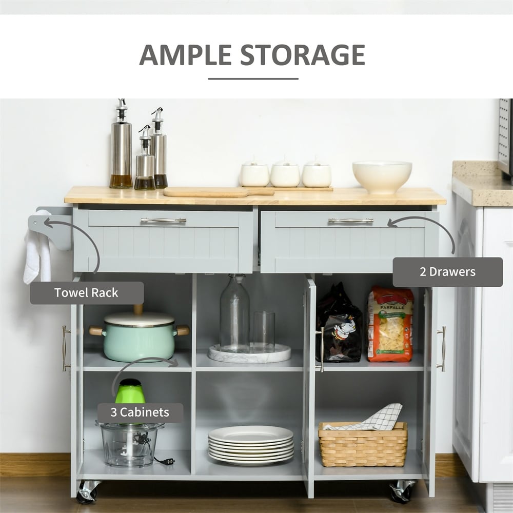 Mobile Kitchen Island  Kitchen Cart w/ Wood Top  Drawers   Towel Rack