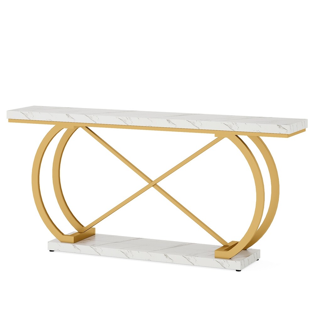 70.9 Inche Mid Century Modern Faux Marble Console Sofa Table for Entryway Hallway Accent Table with Half Moon Legs