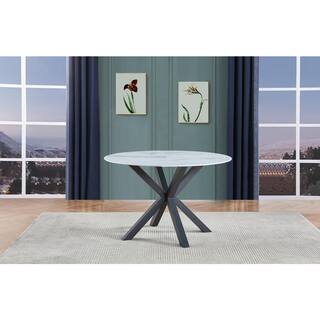 Best Quality Furniture 47 in. Round Martina White Marble in Cross Legs Dining Table (Seats-4) D236-DT